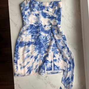 Amanda Uprichard Strapless Blue and White Dress